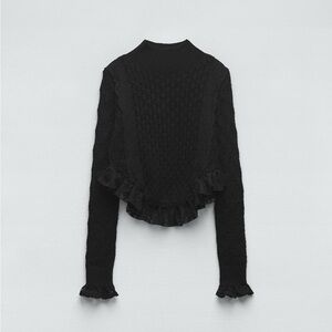 Zara Black Knit Lace Sweater Lace Ruffles
Rounded Hem High Neck US S 4 - 6